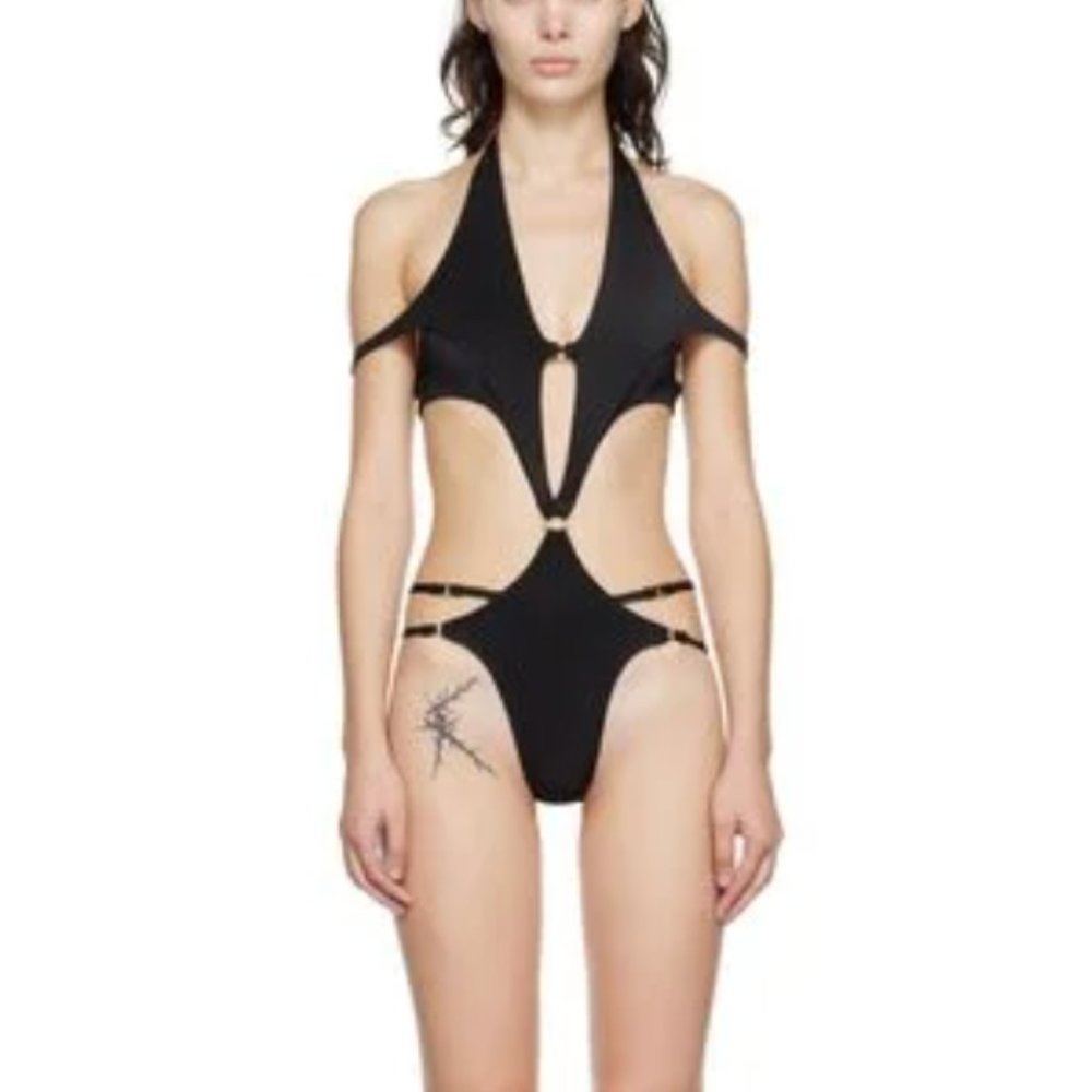 NWT ROOMSERVICE888 SSENSE EXCLUSIVE BLACK BAT ONE-PIECE SWIMSUIT